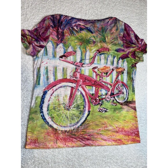 Leoma Lovegrove Women’s PL Multi Abstract Colorful  Bicycle Pink Racers Art Top - Picture 4 of 5
